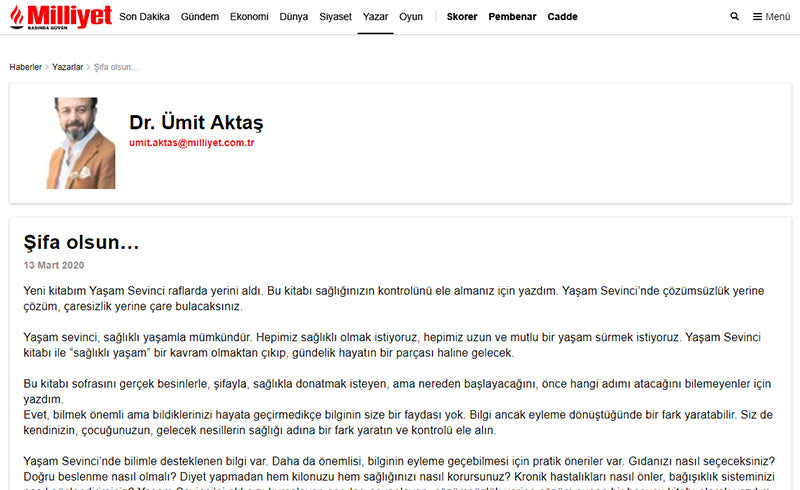 Yaşam Sevinci Sağlıklı Bir Yaşamla Mümkündür! / Milliyet.com.tr