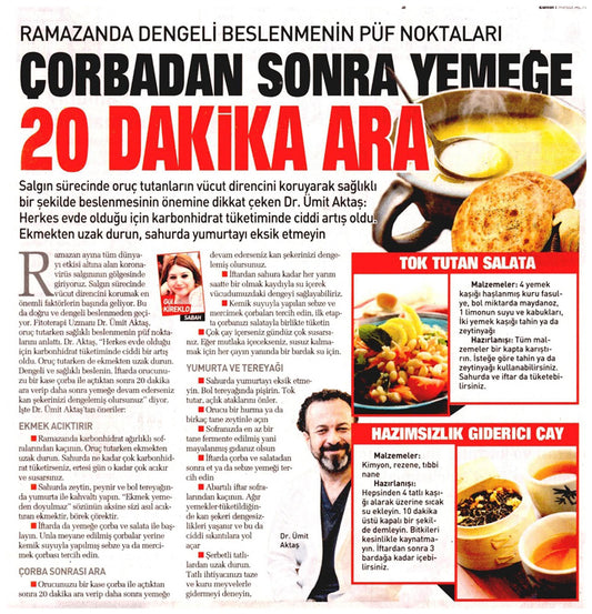 İftarda Çorbadan Sonra Yemeğe 20 Dakika Ara Vererek Kan Şekerinizi Dengeleyin! / Sabah