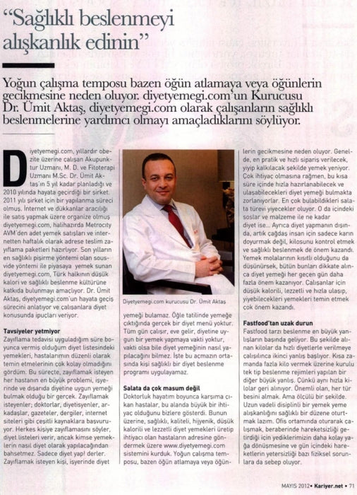 Dr. Ümit Aktaş, Kariyer.net Dergisine