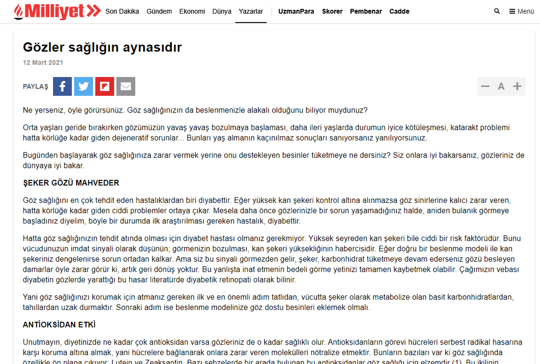 Gözler Sağlığın Aynasıdır / Milliyet.com.tr