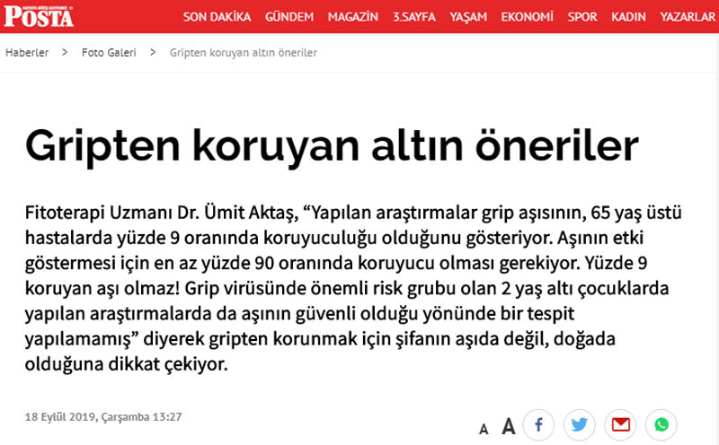 Grip Virüsünden, Aşıyla Değil Doğal Beslenerek Korunun! / Posta.com