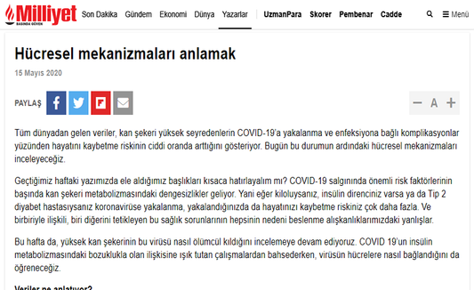 Yüksek Kan Şekeri COVID-19’da Ciddi Bir Risk Faktörü Oluşturuyor! / Milliyet.com.tr