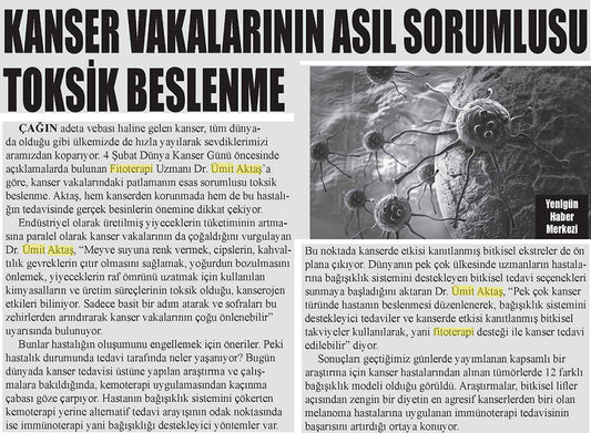 Kanser Vakalarının Asıl Sorumlusu Toksik Beslenme / Yenigün