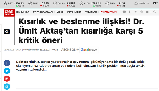 Kısırlık ve Beslenme İlişkisi / Cnn