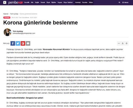 Korona Günlerinde Beslenme / Milliyet.com.tr