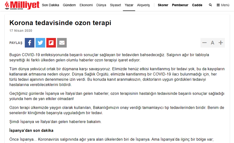 Korona Tedavisinde Ozon Terapi / Milliyet.com.tr