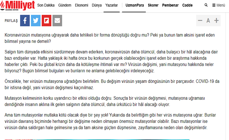 Koronavirüsün Mutasyona Uğrayarak Daha Tehlikeli Bir Forma Dönüştüğü Doğru mu? / Milliyet.com.tr