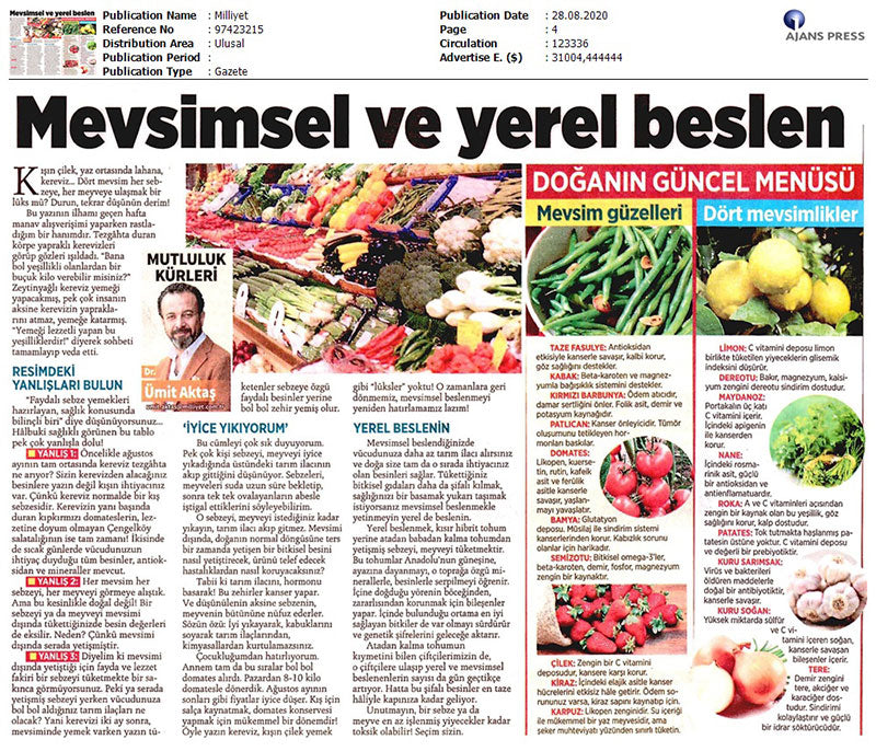 Mevsimsel ve Yerel Beslenme / Milliyet