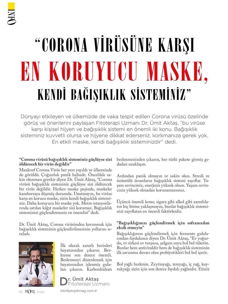 Koronavirüs’ten Korunmanın En İyi Yolu Bağışıklık Sistemini Güçlendirmek! / People Mag Dergisi