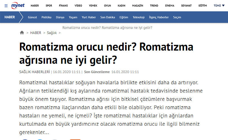 Romatizma Orucu ile Ağrılarından Kurtulun! Mynet.com.tr