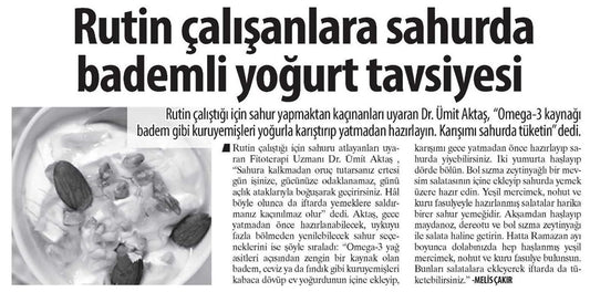 Rutin çalışanlara sahurda bademli yoğurt tavsiyesi / Karar