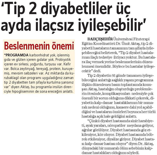 Tip 2 Diyabetliler Üç Ayda İlaçsız İyileşebilir / Vatan