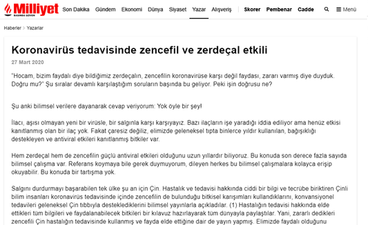 Koronavirüs Tedavisinde Zencefil ve Zerdeçal Etkisi / Milliyet.com.tr