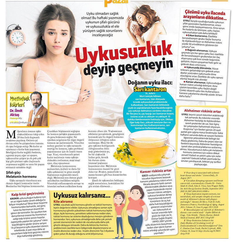 Uykusuzluk Deyip Geçmeyin / Milliyet Pazar