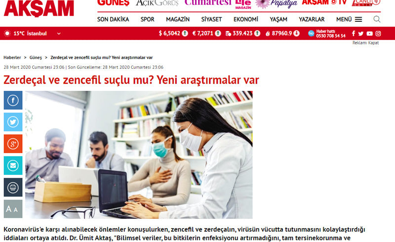 Zencefil ve Zerdeçal Koronavirüsün Aktive Olmasını Engeller / Akşam.com.tr