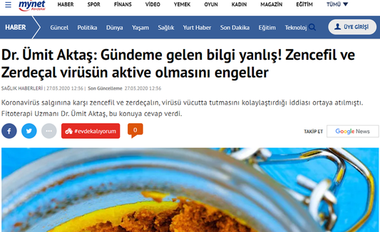 Zencefil ve Zerdeçal Koronavirüsün Aktive Olmasını Engeller / Mynet.com